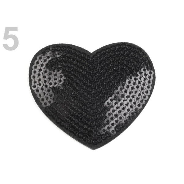 1pc 5 Fer Noir Sur Patch Coeur Avec Paillettes, Fer à repasser sur les Patchs Et les Coudre sur les - Photo n°1
