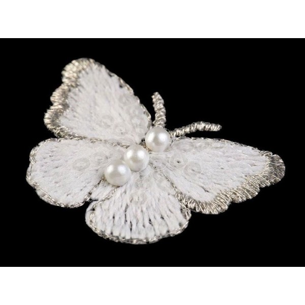2pc Ff Blanc, Brodé de Papillons Applique Avec Fausses Perles Petites, Coudre-sur les taches, Coudre - Photo n°2