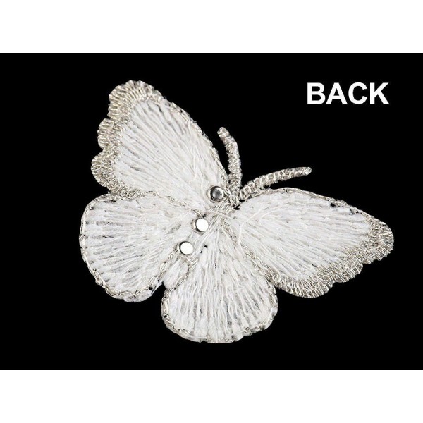 2pc Ff Blanc, Brodé de Papillons Applique Avec Fausses Perles Petites, Coudre-sur les taches, Coudre - Photo n°4