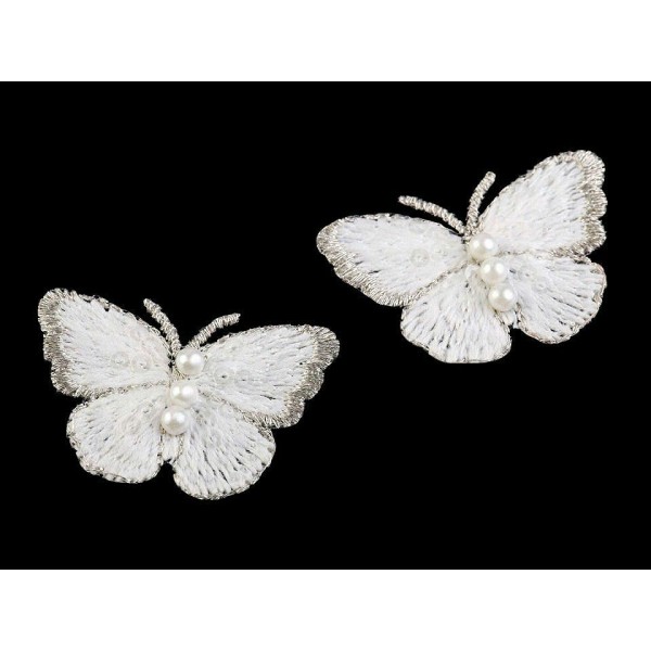 2pc Ff Blanc, Brodé de Papillons Applique Avec Fausses Perles Petites, Coudre-sur les taches, Coudre - Photo n°5