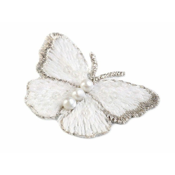 2pc Ff Blanc, Brodé de Papillons Applique Avec Fausses Perles Petites, Coudre-sur les taches, Coudre - Photo n°1
