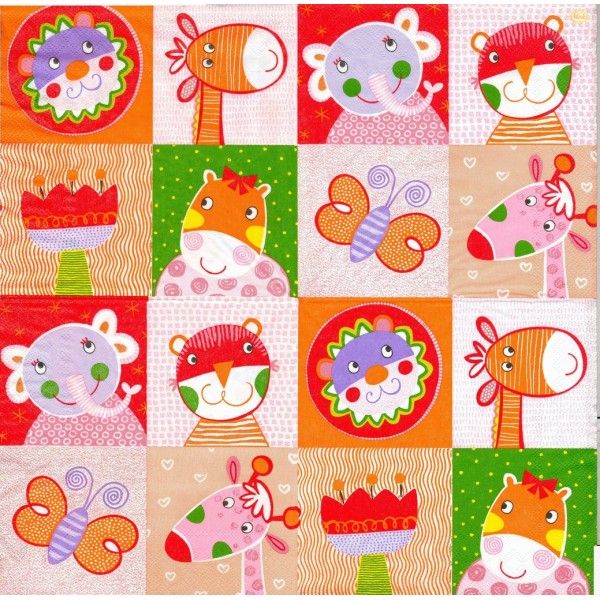 4 Serviettes en papier Animaux Enfants Format Lunch Collage Decopatch SLOG-014201 Pol-Mak - Photo n°1