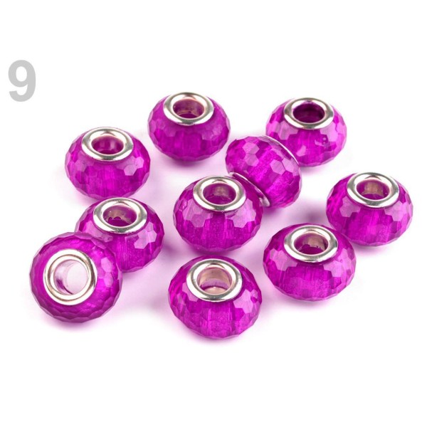 1pc 9 Rose Violet de Cristal à Facettes Perles de Charme 9x14mm, Plastique - Photo n°1
