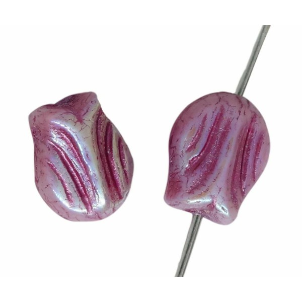 12 pièces Opale Rose Lustre Patine Rose Mini Perles de Fleur de Tulipe Verre Tchèque 09mm x 07mm - Photo n°1