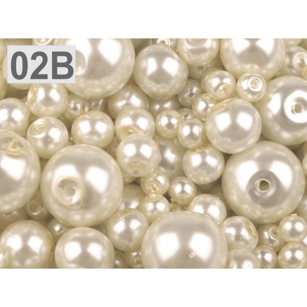100g 02b Crème plus légère Rond Verre Perles Imitation Perles Mix De Tailles Env. Ø4-12mm, de Perles - Photo n°1