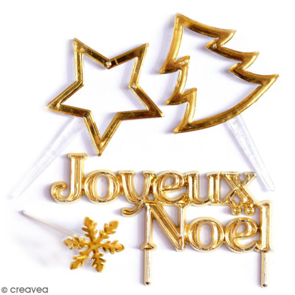 Kit Accessoires de Noël pour bûches - 4 formes dorées - Photo n°2