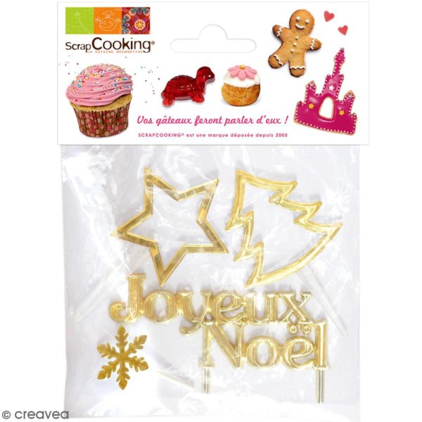 Kit Accessoires de Noël pour bûches - 4 formes dorées - Photo n°1
