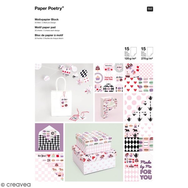 Bloc de papier scrapbooking - Patisserie - 21 x 29,7 cm - 30 feuilles - Photo n°1