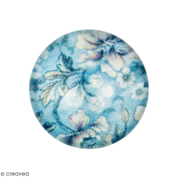 Cabochon Rond - Fleurs - Bleu turquoise - 12 mm - Photo n°1
