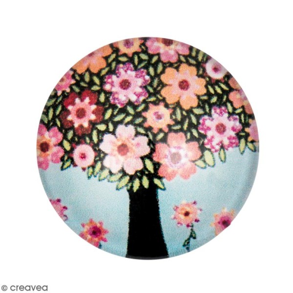Cabochon Rond - Arbre et fleurs - Multicolore - 20 mm - Photo n°1