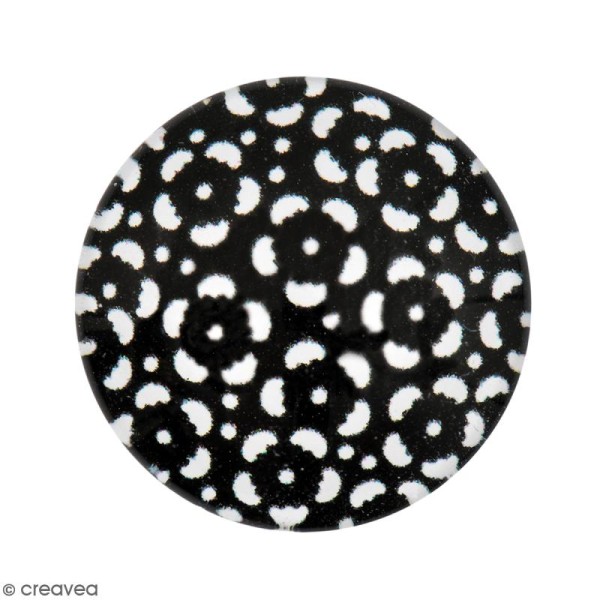 Cabochon Rond - Fleurs noires - Multicolore - 20 mm - Photo n°1