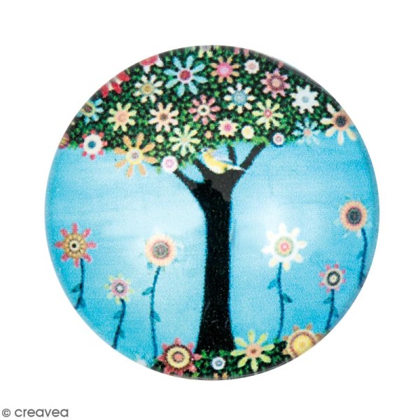 Cabochon Rond - Arbre et fleurs - Multicolore - 25 mm - Photo n°1