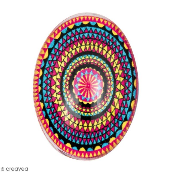 Cabochon Ovale - Cercles mandalas - Multicolore - 25 x 18 mm - Photo n°1