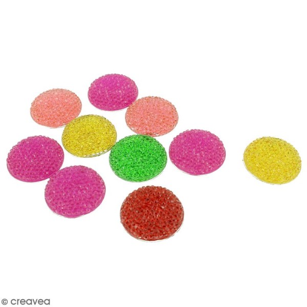 Cabochons Rond - Strass Multicolores - 24 mm - 10 pcs - Photo n°1