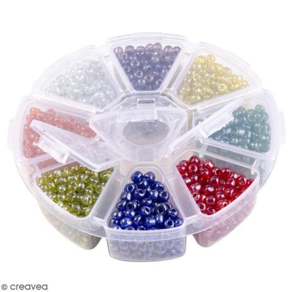 Perles de rocaille en verre 4 mm - Assortiment couleurs lustrées - 1400 pcs environ - Photo n°2