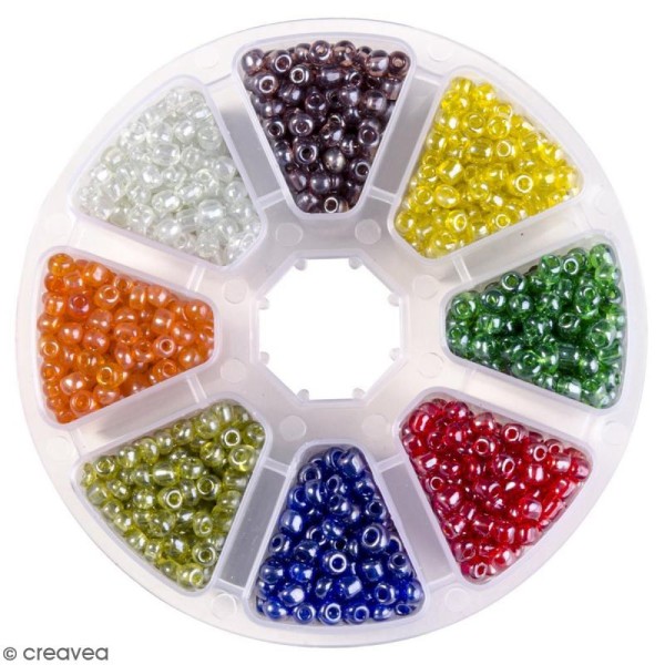 Perles de rocaille en verre 4 mm - Assortiment couleurs lustrées - 1400 pcs environ - Photo n°1