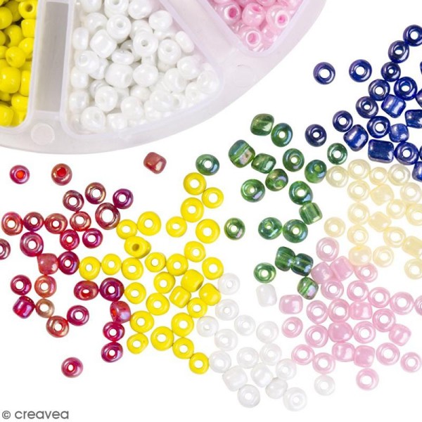 Perles de rocaille en verre 4 mm - Assortiment Multicolore - 1400 pcs environ - Photo n°4