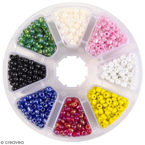 Perles de rocaille en verre 4 mm - Assortiment Multicolore - 1400 pcs environ - Photo n°1