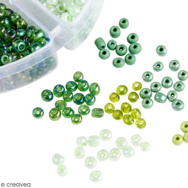 Perles de rocaille en verre 4 mm - Assortiment Camaïeu Vert - 1400 pcs environ - Photo n°4