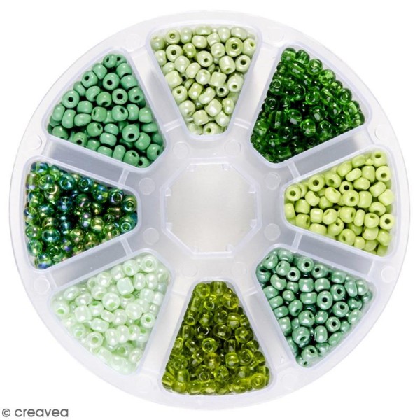 Perles de rocaille en verre 4 mm - Assortiment Camaïeu Vert - 1400 pcs environ - Photo n°1