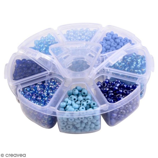 Perles de rocaille en verre 4 mm - Assortiment Camaïeu Bleu - 1400 pcs environ - Photo n°2