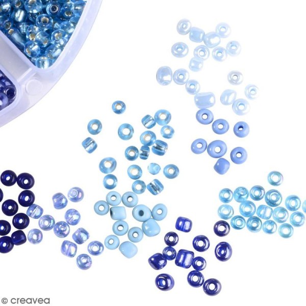 Perles de rocaille en verre 4 mm - Assortiment Camaïeu Bleu - 1400 pcs environ - Photo n°4