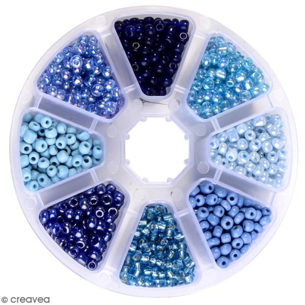 Perles de rocaille en verre 4 mm - Assortiment Camaïeu Bleu - 1400 pcs environ - Photo n°1
