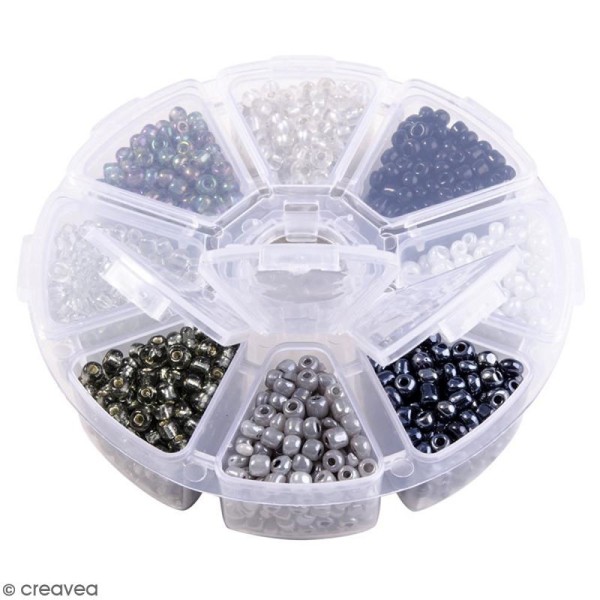 Perles de rocaille en verre 4 mm - Assortiment Camaïeu Gris - 1400 pcs environ - Photo n°2