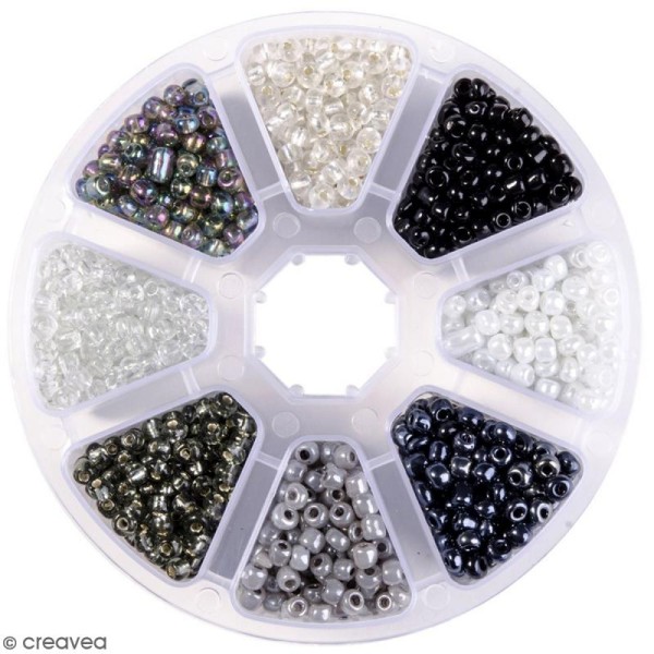 Perles de rocaille en verre 4 mm - Assortiment Camaïeu Gris - 1400 pcs environ - Photo n°1