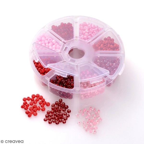 Perles de rocaille en verre 4 mm - Assortiment Camaïeu Rouge - 1400 pcs environ - Photo n°3