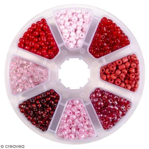 Perles de rocaille en verre 4 mm - Assortiment Camaïeu Rouge - 1400 pcs environ - Photo n°1