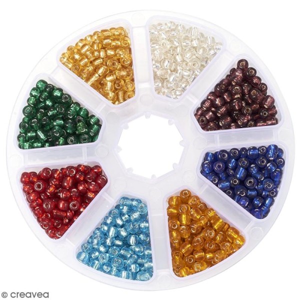 Perles de rocaille en verre 4 mm avec trou argenté - Assortiment Multicolore - 1400 pcs environ - Photo n°1