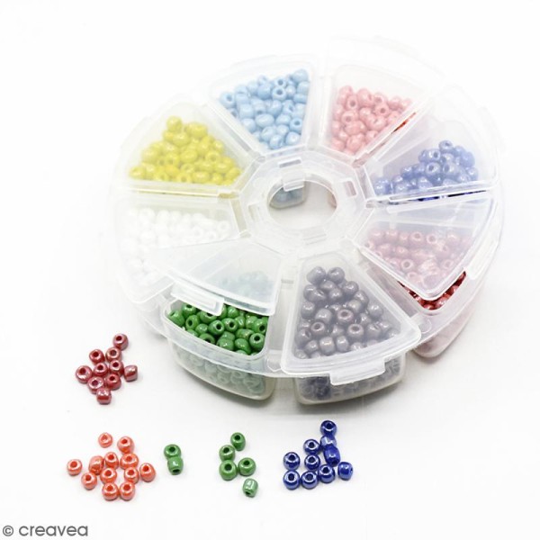 Perles de rocaille en verre 4 mm - Assortiment de couleurs lustrées opaques - 1400 pcs environ - Photo n°3