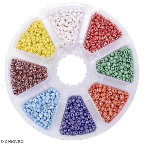Perles de rocaille en verre 4 mm - Assortiment de couleurs lustrées opaques - 1400 pcs environ - Photo n°1