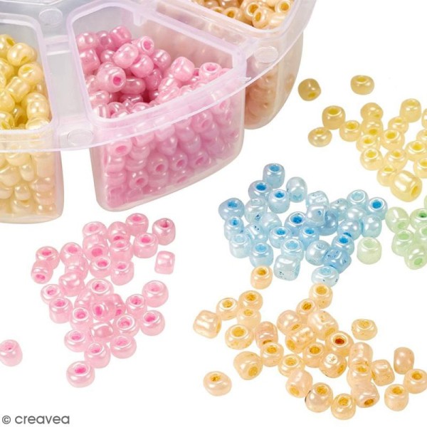 Perles de rocaille en verre 4 mm - Assortiment multicolore nacré - 1400 pcs environ - Photo n°4