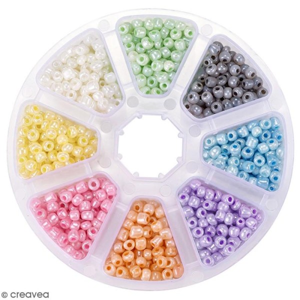 Perles de rocaille en verre 4 mm - Assortiment multicolore nacré - 1400 pcs environ - Photo n°1