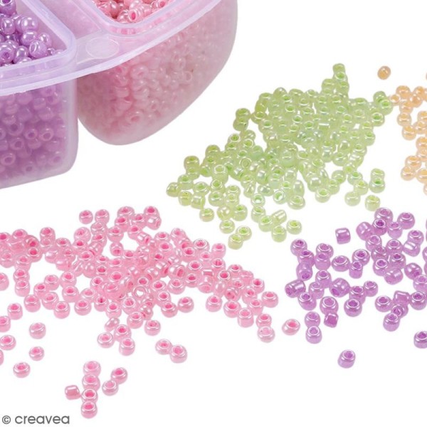 Perles de rocaille en verre 2 mm - Assortiment multicolore nacré - 8000 pcs environ - Photo n°4
