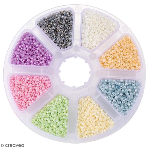Perles de rocaille en verre 2 mm - Assortiment multicolore nacré - 8000 pcs environ - Photo n°1