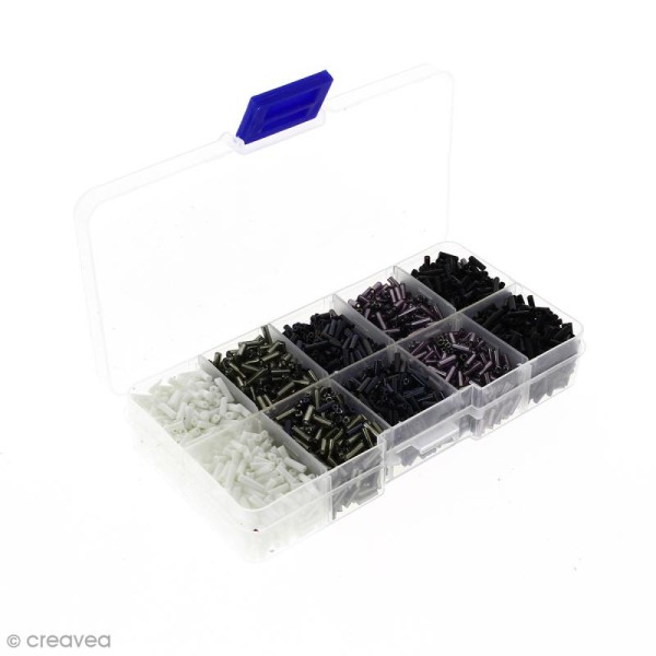 Perles tubes en verre 6 mm - Assortiment Noir Blanc et Gris - 3000 pcs environ - Photo n°1