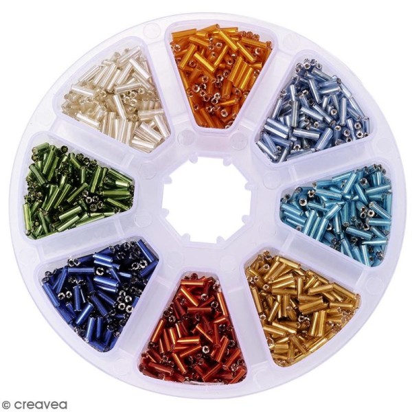 Perles tubes en verre 6 mm - Assortiment Multicolore - 2000 pcs environ - Photo n°1