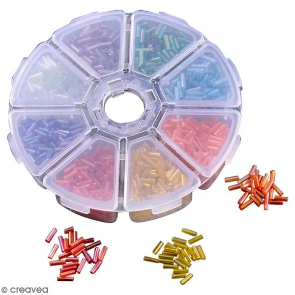 Perles tubes en verre 6 mm - Assortiment Multicolore Arc-en-ciel - 2000 pcs environ - Photo n°3