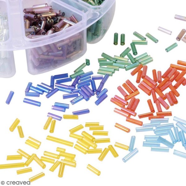 Perles tubes en verre 6 mm - Assortiment Multicolore Arc-en-ciel - 2000 pcs environ - Photo n°4