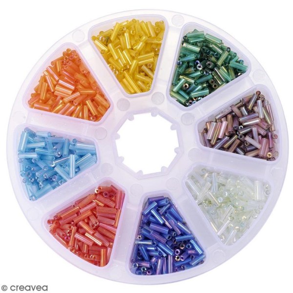 Perles tubes en verre 6 mm - Assortiment Multicolore Arc-en-ciel - 2000 pcs environ - Photo n°1