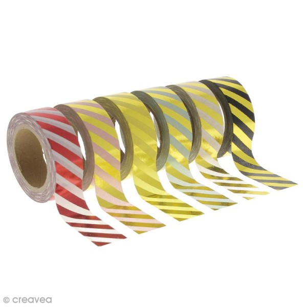 Assortiment Masking tape Foil - Rayures - Couleurs métallisées - 1,5 cm x 10 m - 6 pcs - Photo n°1