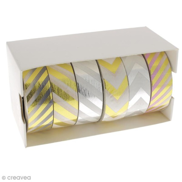 Assortiment Masking tape Foil - Rayures et chevrons - Couleurs métallisées - 1,5 cm x 10 m - 6 pcs - Photo n°2