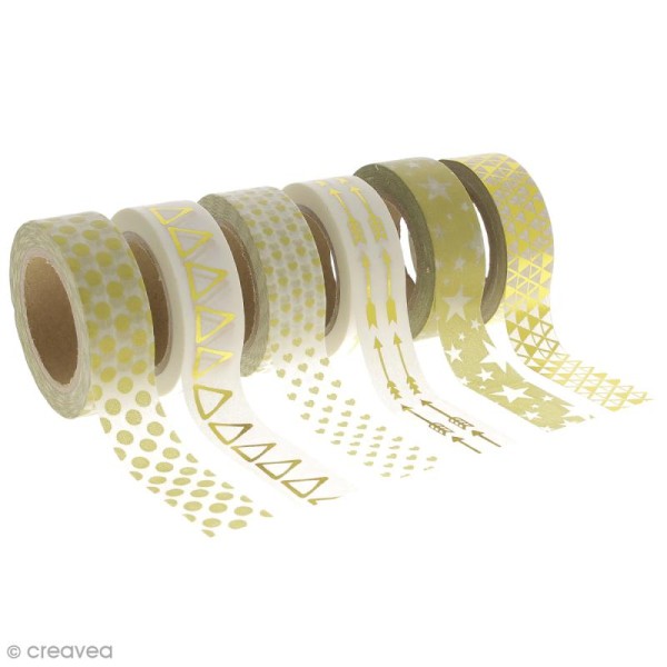Assortiment Masking tape Foil - Motifs géométriques - Doré - 1,5 cm x 10 m - 6 pcs - Photo n°1