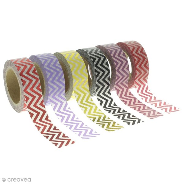 Assortiment Masking tape Foil - Zigzag - Couleurs vives - 1,5 cm x 10 m - 6 pcs - Photo n°1