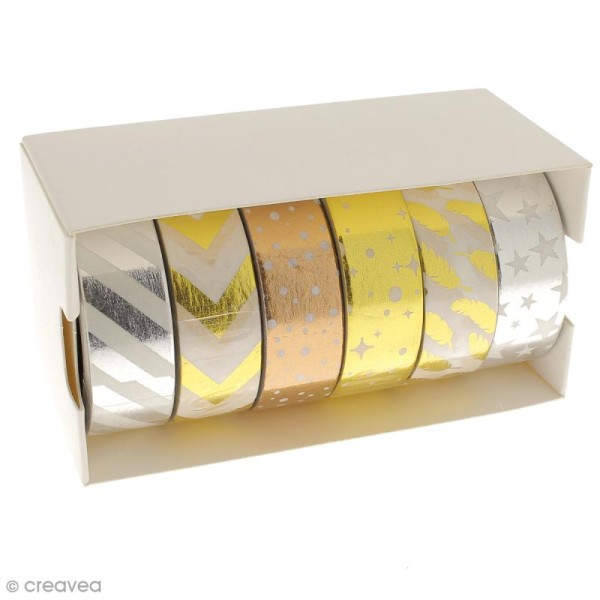 Assortiment Masking tape Foil - Motifs divers - Doré et cuivré - 1,5 cm x 10 m - 6 pcs - Photo n°2