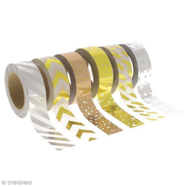 Assortiment Masking tape Foil - Motifs divers - Doré et cuivré - 1,5 cm x 10 m - 6 pcs - Photo n°1