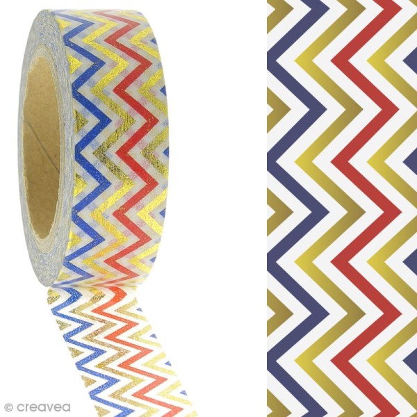 Masking tape Zigzag - Doré, rouge, bleu - 1,5 cm x 10 m - Photo n°2
